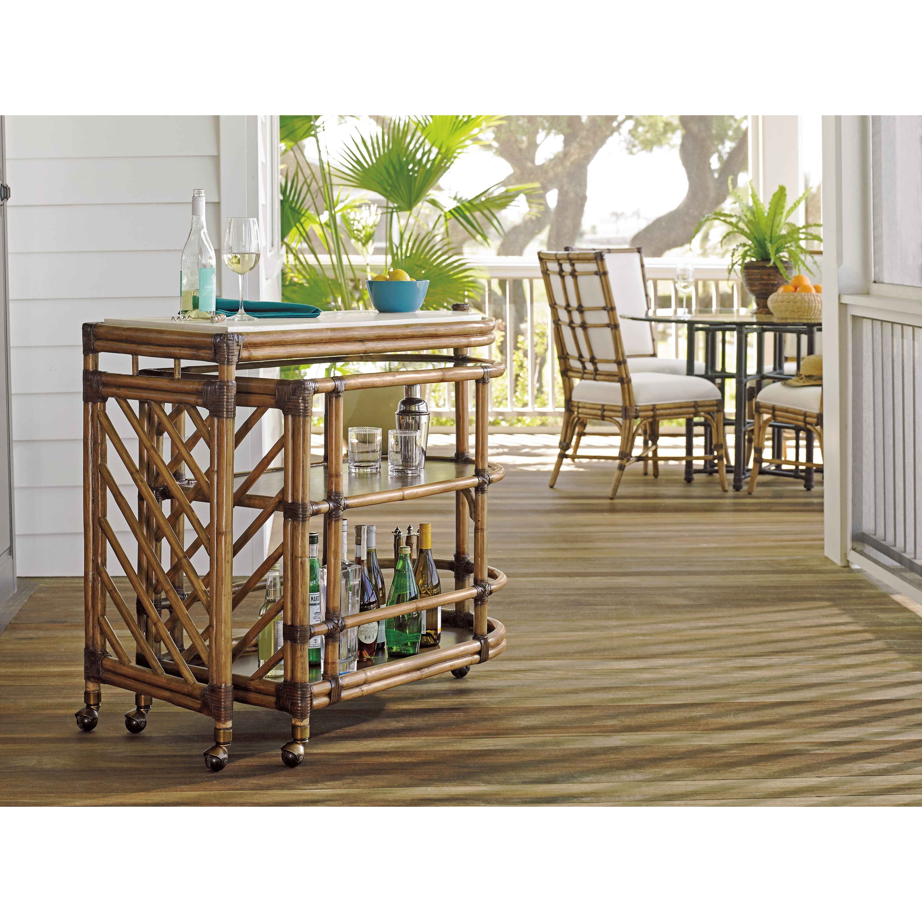 Tommy Bahama Home Twin Palms Cable Beach Nesting Bar Cart with Cordova